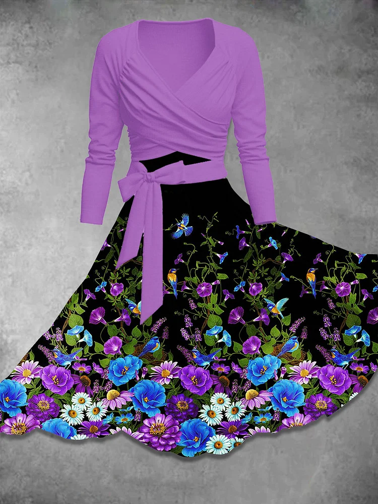 Women's Flower Print Two Piece Dress