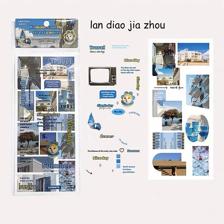 JOURNALSAY 2 Sheets Literary English Landscape PET Stickers Creative DIY Handbook Decor Material Stationery
