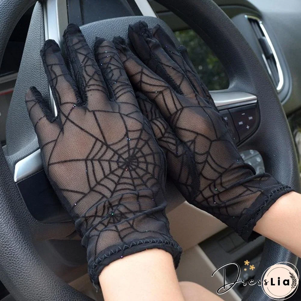 Halloween Spider Web Gloves Tattoo Cover Up Sun Protection For Driving