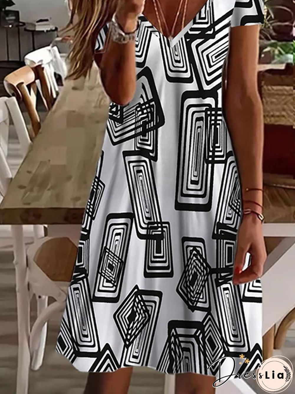 Geometric Short sleeve Casual Dresses