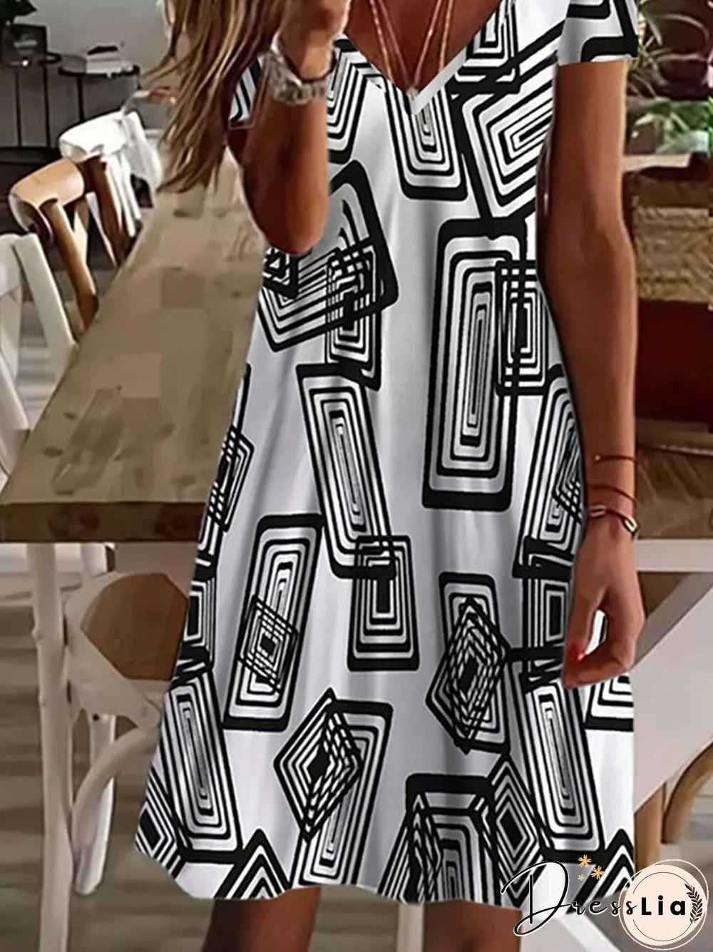 Geometric Short sleeve Casual Dresses