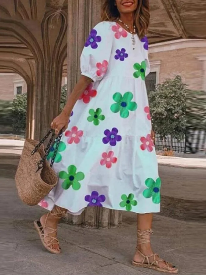 Women's Floral Print Vintage Dress