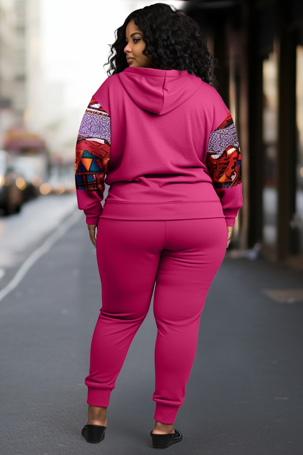 Design Plus Size Daily Ankara Pant Sets Casual Rose Tribal Fall Winter Crew Neck Long Sleeve Knitted Two Piece Pant Sets With Pocket [Pre-Order]