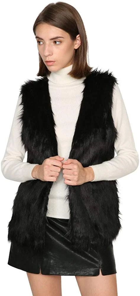 Women Lady Faux Fur Vest Waistcoat Long Hair Winter Warm Coat Jacket