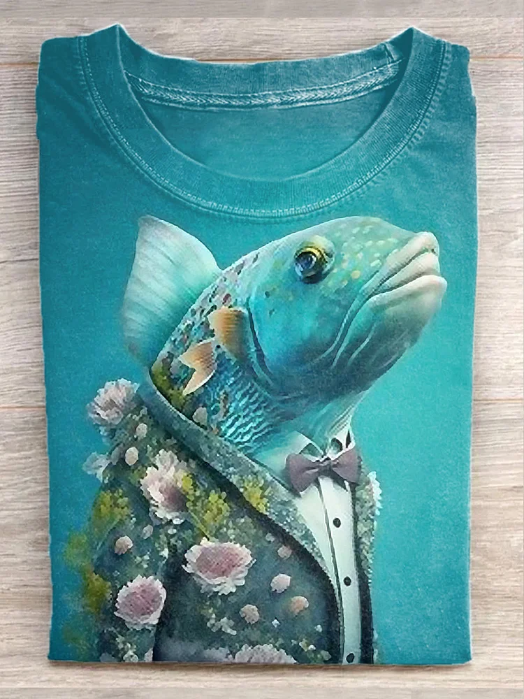 Unisex Funny Fish Art Print Casual Short Sleeve T-Shirt