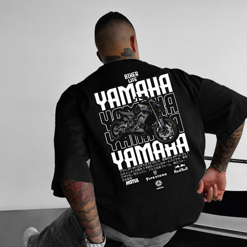 Men's Black Loose Casual Racing Style Short-sleeved T-shirt / TECHWEAR CLUB / Techwear