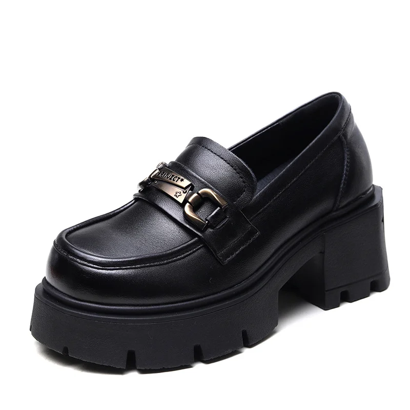 Yyvonne Cowhicked Retro English Wind And Happy Shoes Women's Autumn New Thick Bottom Single Shoes Thick Heeled High Shoes