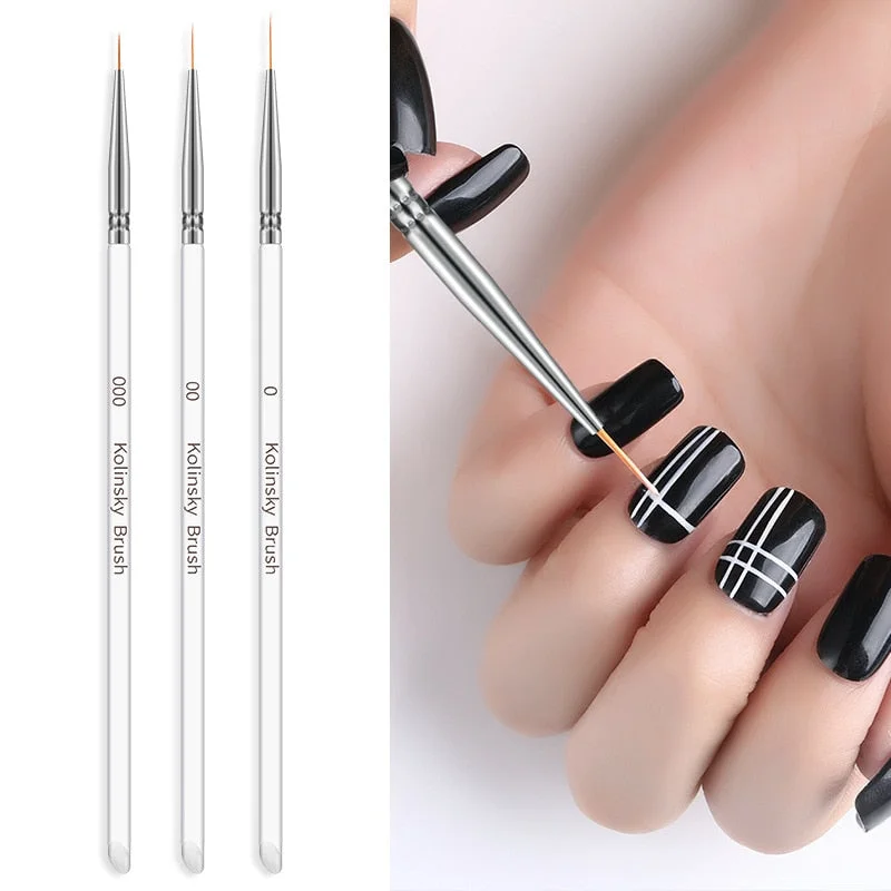 3Pcs Professional Nail Art Brushes Carved Nail Art Liner 3D Painting Brush Pen Beauty Uv Gel Brush Manicure Tools