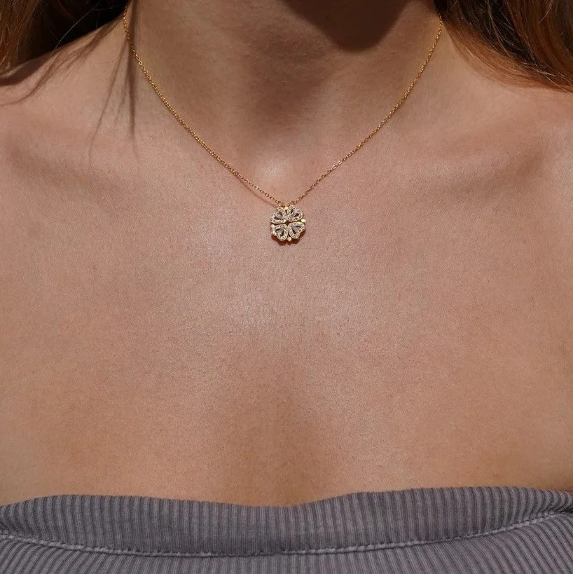 Collar Tr&eacute;bol de 4 Hojas Suerte & Caja con Rosa Eterna