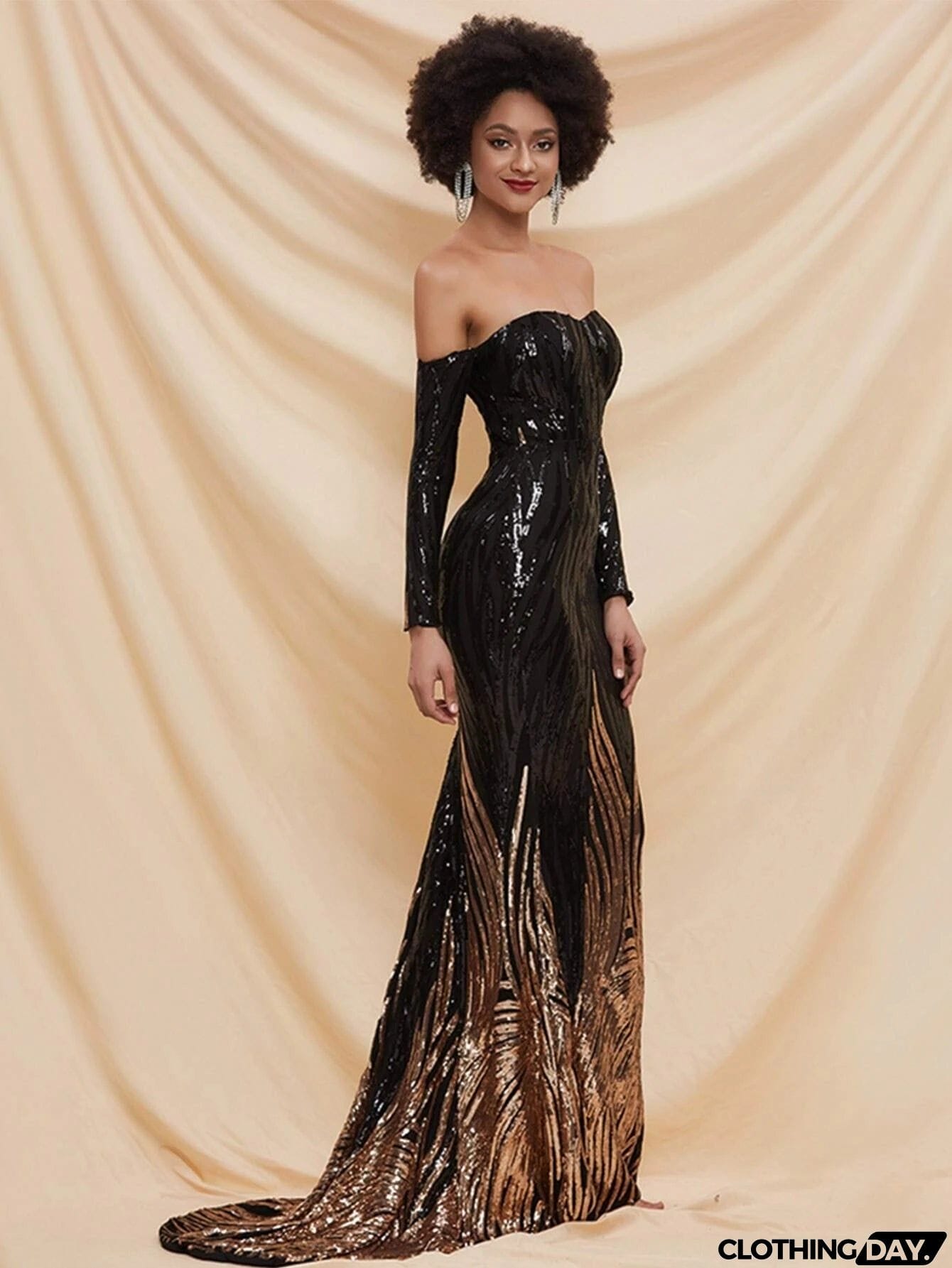 Off Shoulder Sequin Mermaid Prom Dress M0296