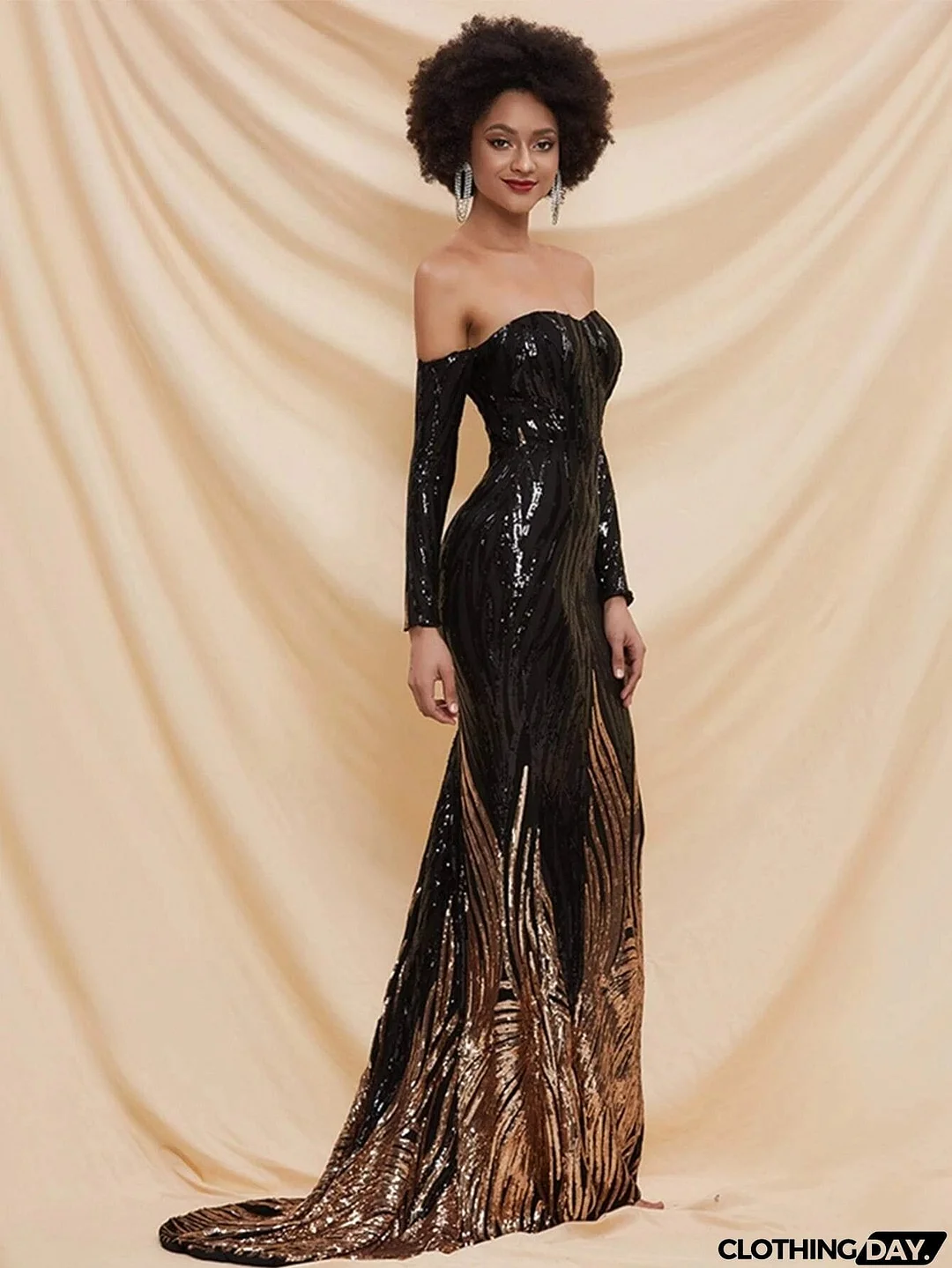 Off Shoulder Sequin Mermaid Prom Dress M0296