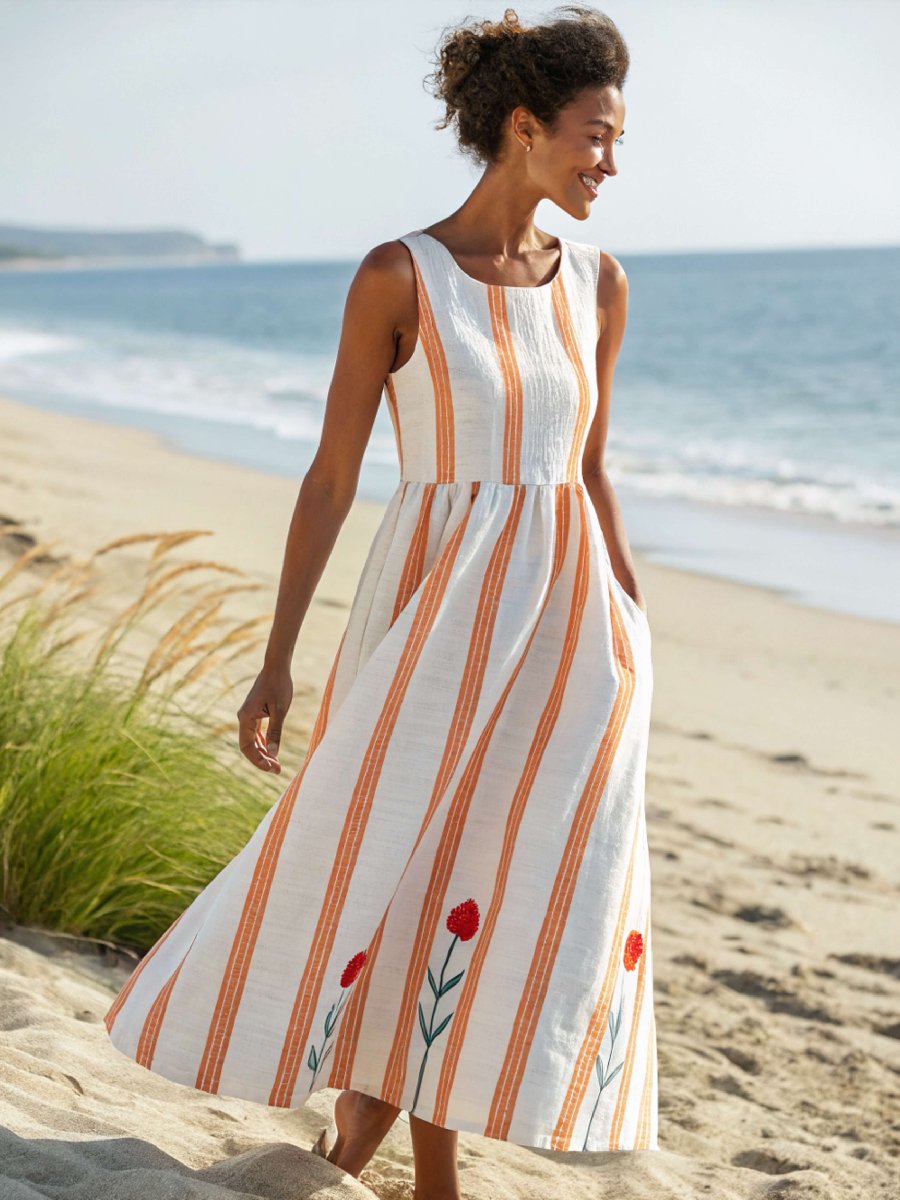 Women's Linen V-Neck Tank Dress