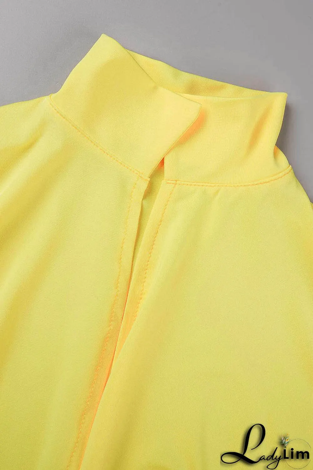 Yellow Fashion Sexy Solid Bandage Slit V Neck Long Sleeve Two Pieces