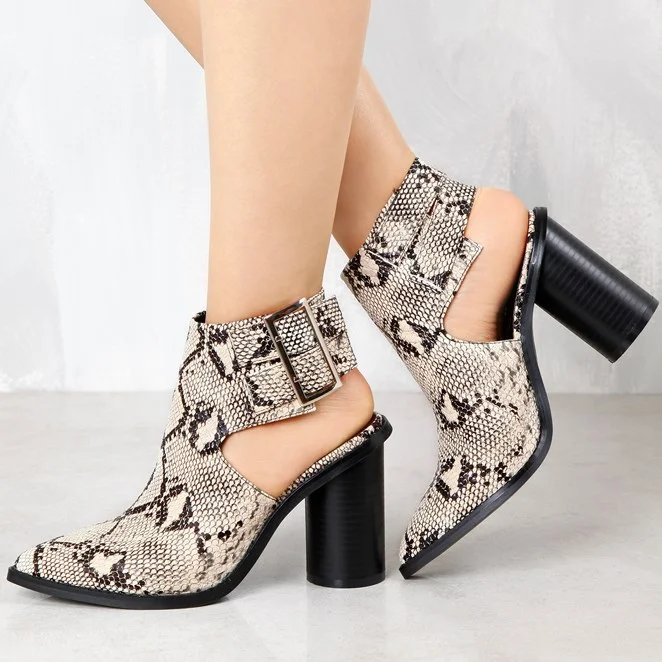 Fashion Snakeskin Slingback Pointy Toe Cylindrical Heel shoes Vdcoo