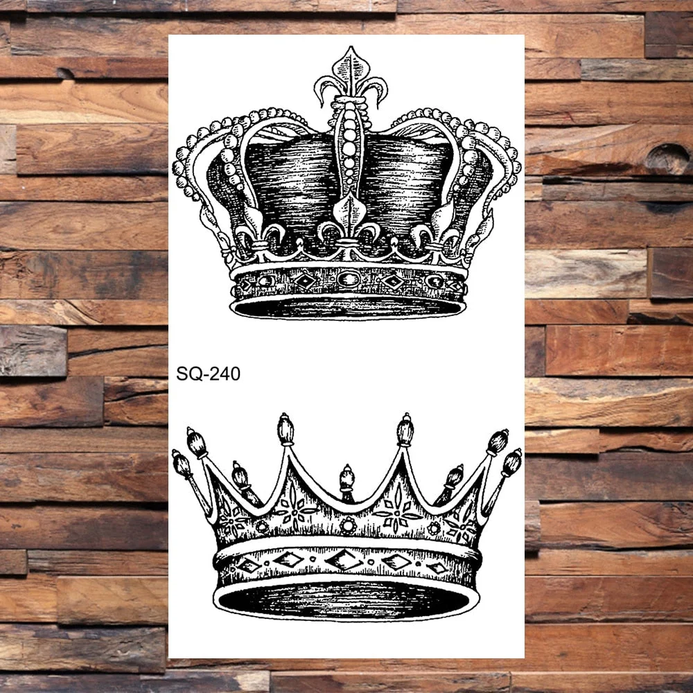 Crown Temporary Tattoos For Women Men Realistic Cross Sword Angel Wings Thorns Fake Tattoo Sticker Body Waterproof Tatoos Black