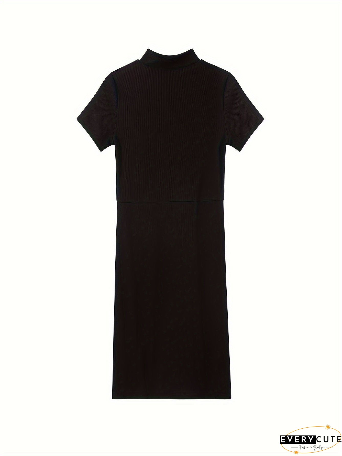 Solid Frog Button Asymmetrical Dress Vintage Short Sleeve Cut Out Mandarin Collar