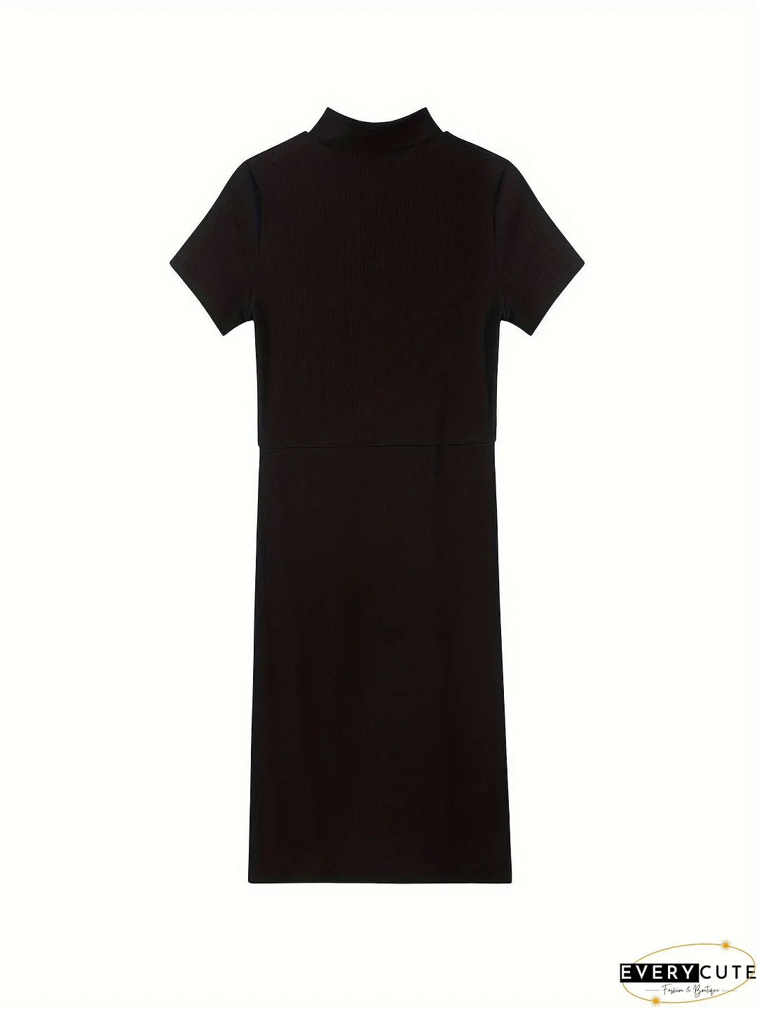Solid Frog Button Asymmetrical Dress Vintage Short Sleeve Cut Out Mandarin Collar