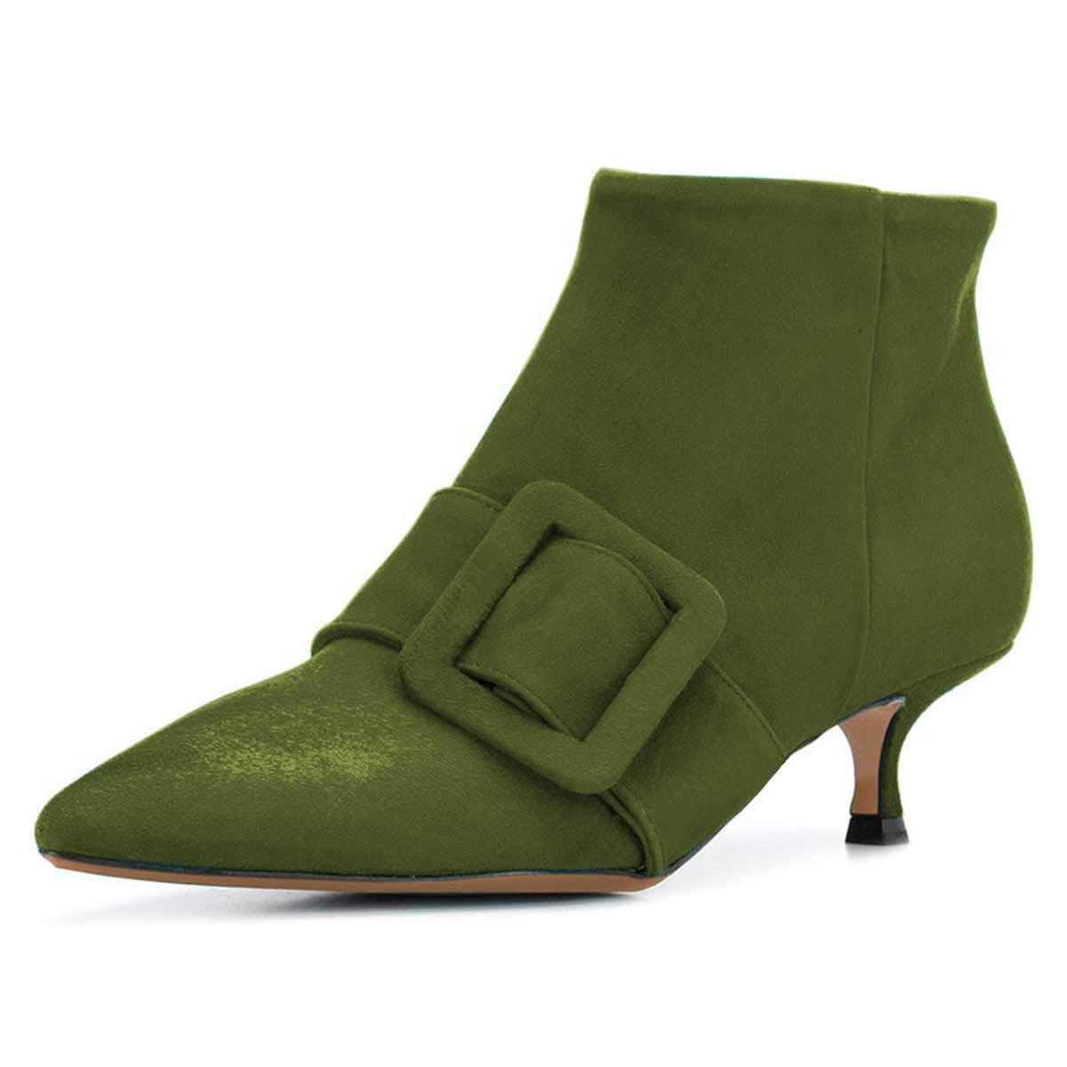 Green Vegan Suede Pointed Toe Stiletto Heel Ankle Boots Nicepairs