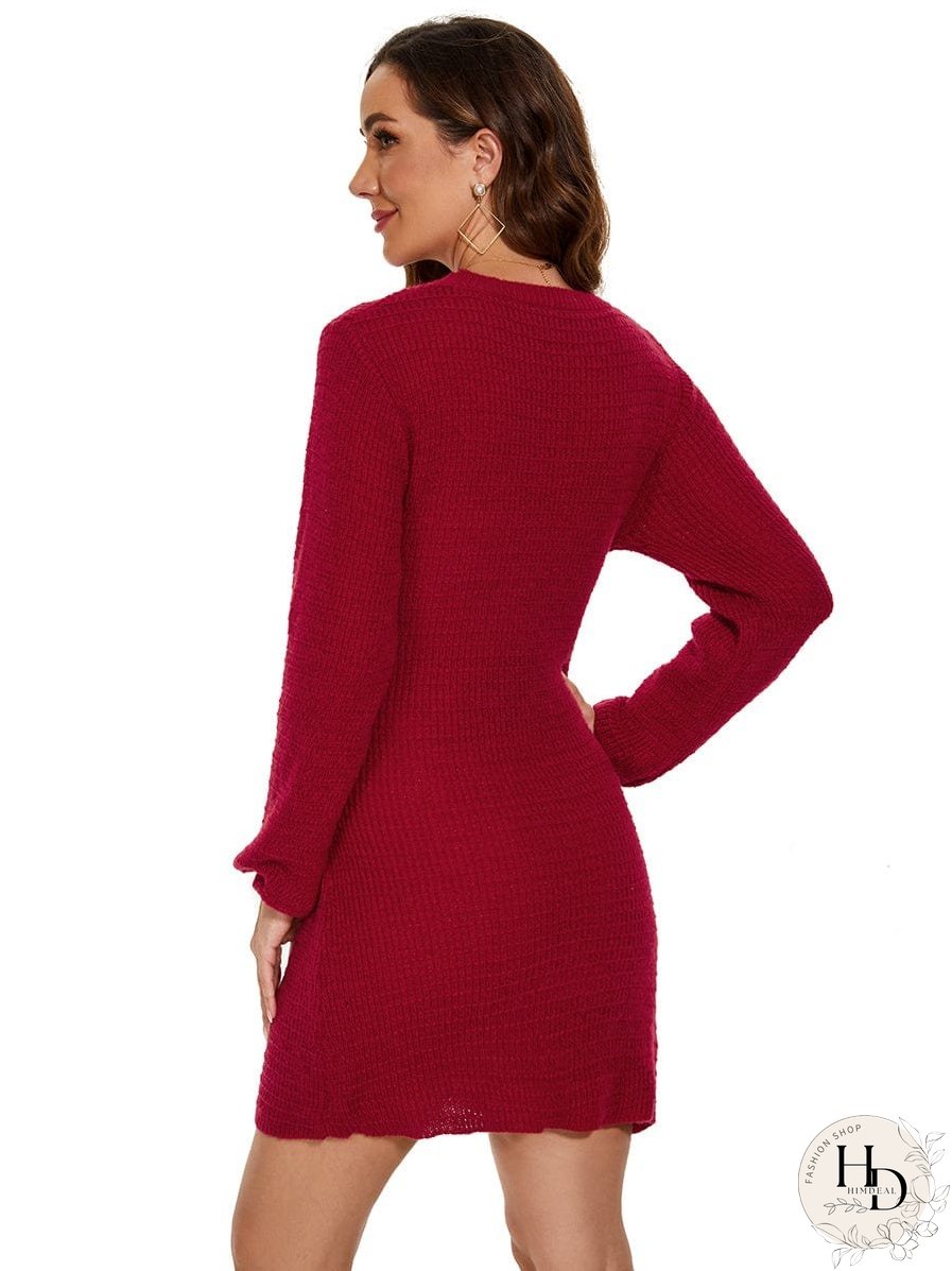 Fishtail Silhouette Sweater Dress With Belt