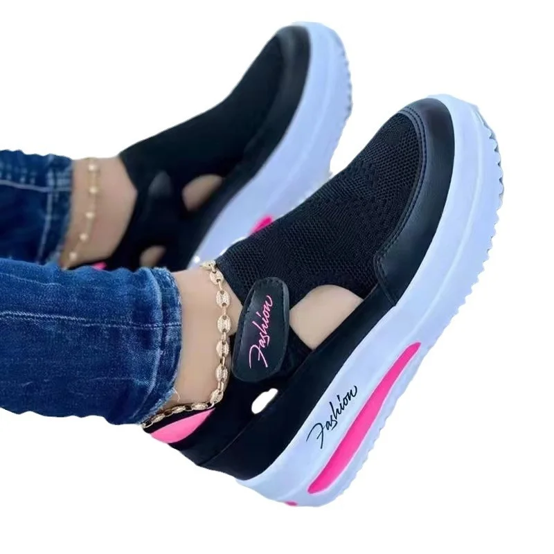 Yyvonne Casual Single-Shoe Women's Spring And Summer New Flat Bottom Flying Weaving Breathable Magic Sticker Casual Mesh Shoes