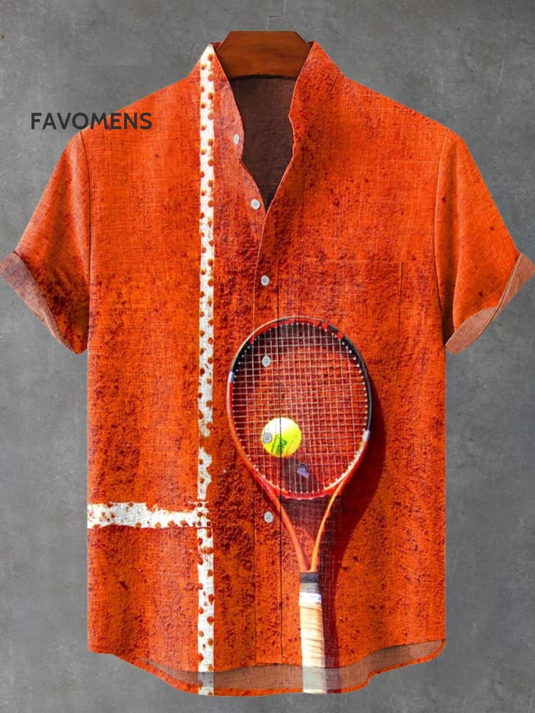 Sports Tennis Art Print Casual 100% Cotton Shirt Multicolor / S