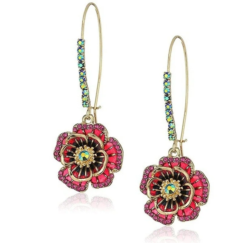Cifeeo  Exquisite Rose Flower Hook Earrings Luxury Earrings Colorful And Red Dangling Earrings Wedding Jewelry