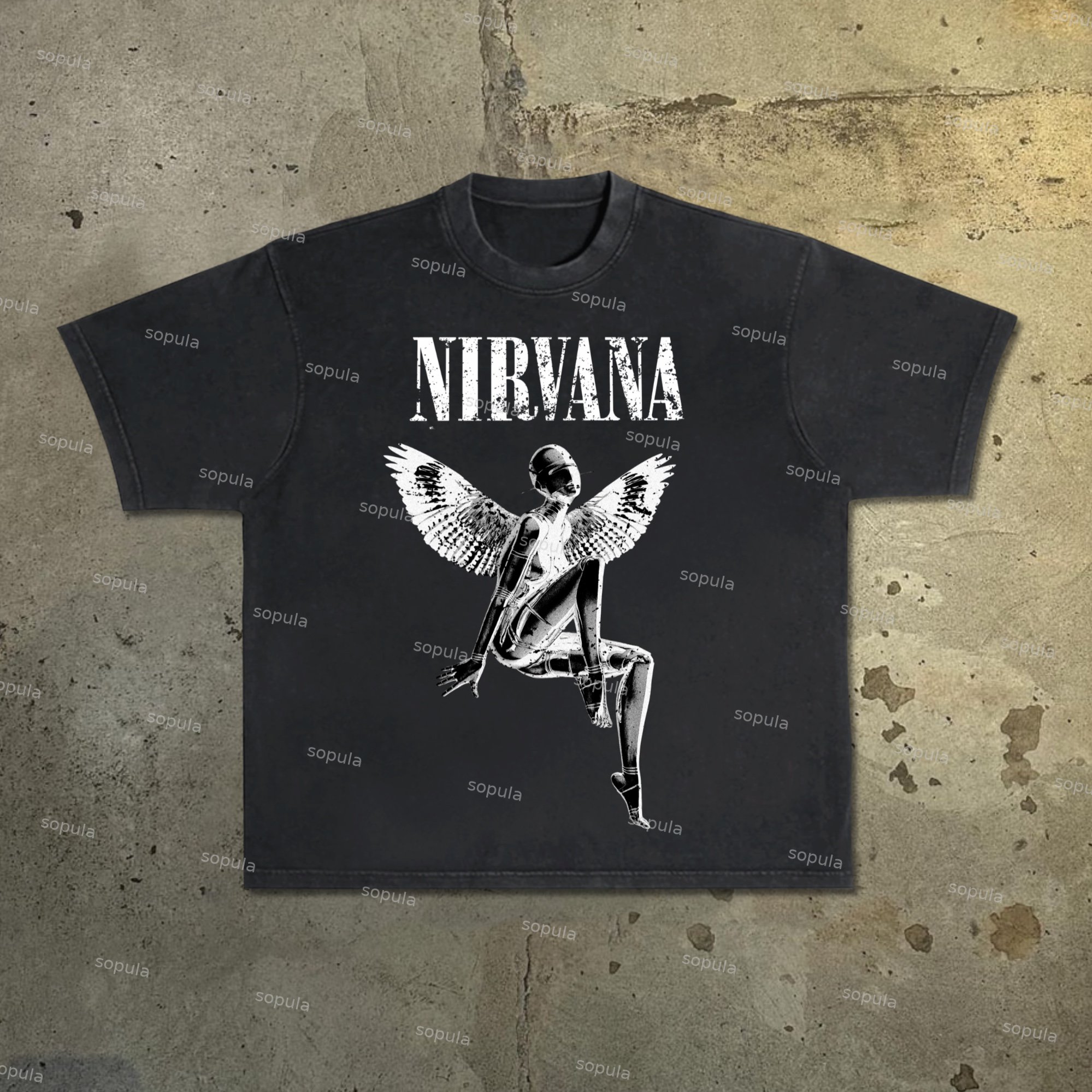 Nirvana Rebirth - Vintage Empty Mountain Base Print Acid Washed T-Shirt - SOPULA