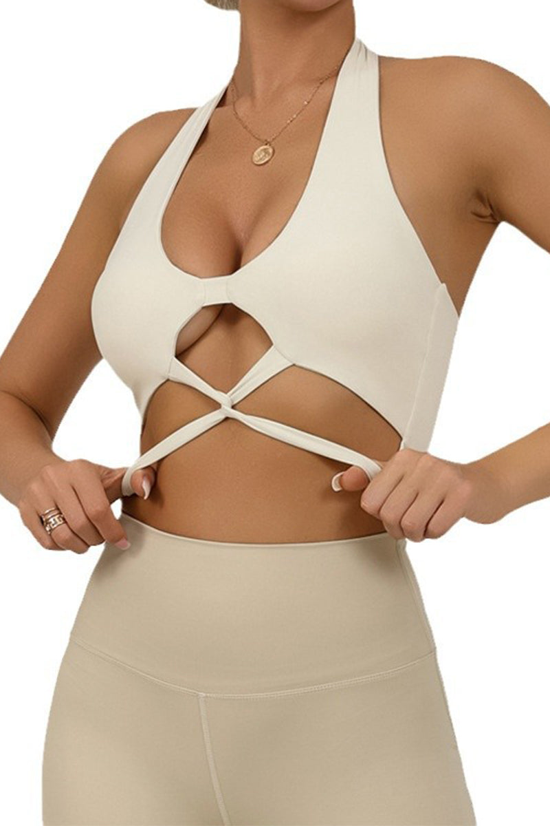 Strappy Cutout Halter Sports Bra