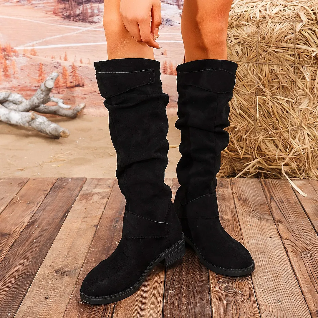 Breakj Breakj Women's Fashion Boots Large-Size Round Head Thick And Long Boots Solid Color Belt Buckle In Autumn And Winter 2025