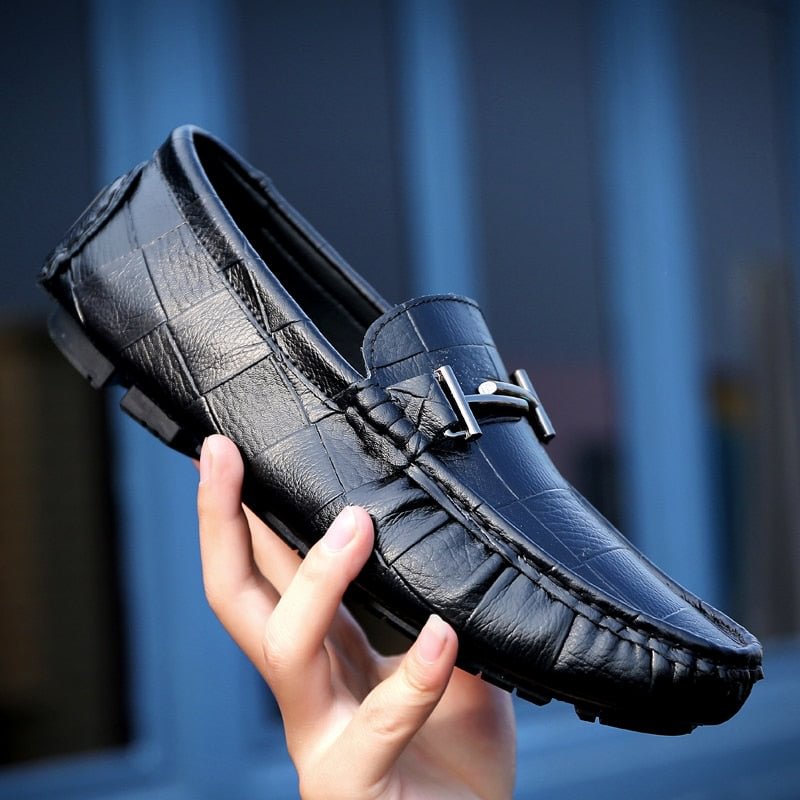 Genuine Leather Men Shoes Luxury Brand Casual Slip on Formal Loafers Men Moccasins Italian Black Blue Male Driving Shoes JKPUDUN