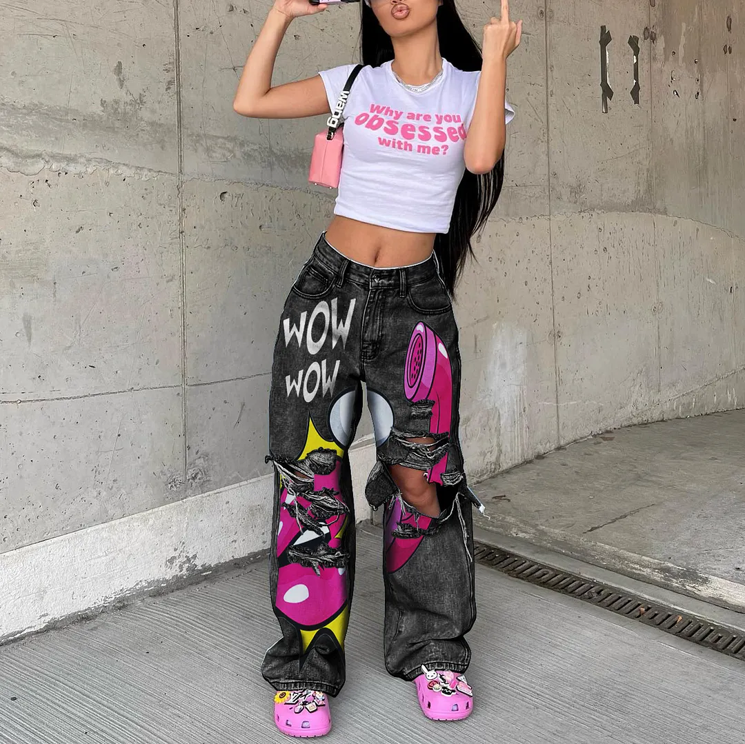 Fl Washed Street Style Wide Leg Jeans main image 0