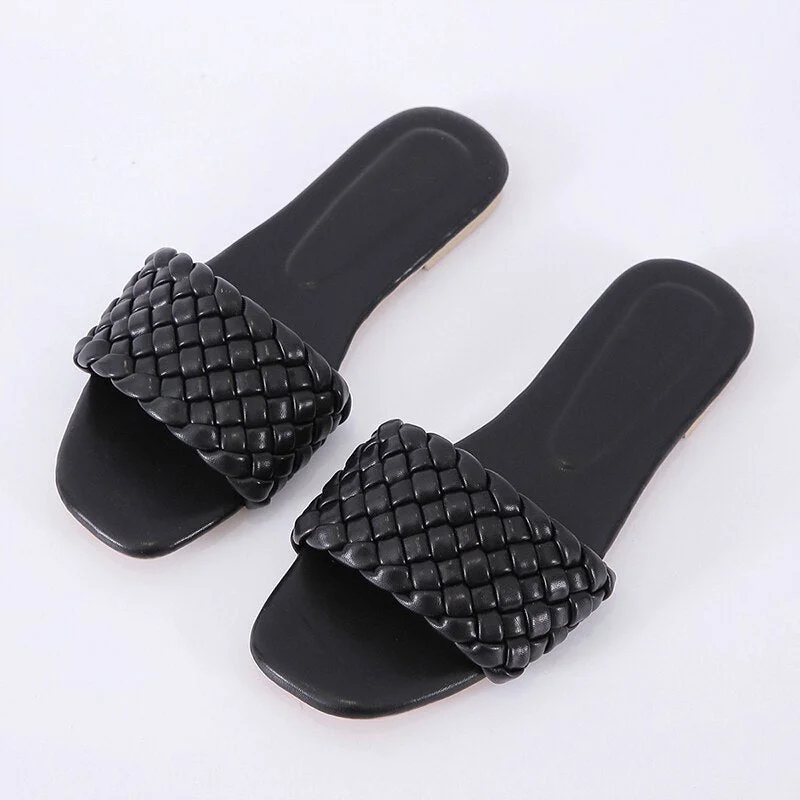 High Quality Casual Women Slipper Weave Home Ladies Flat Sandal Summer Comfortable Round Head Toe Solid Color Daily Women Shoes