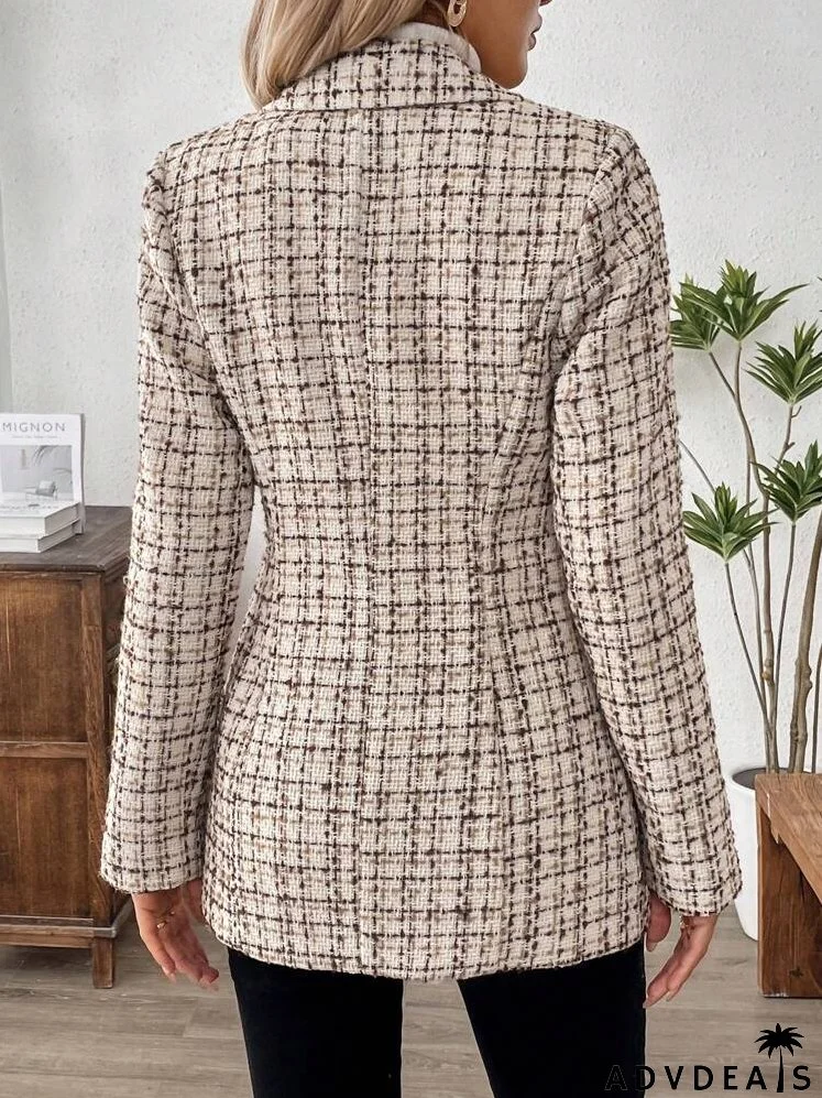 Casual Check Printed Single-Button Suit Jacket For Autumn