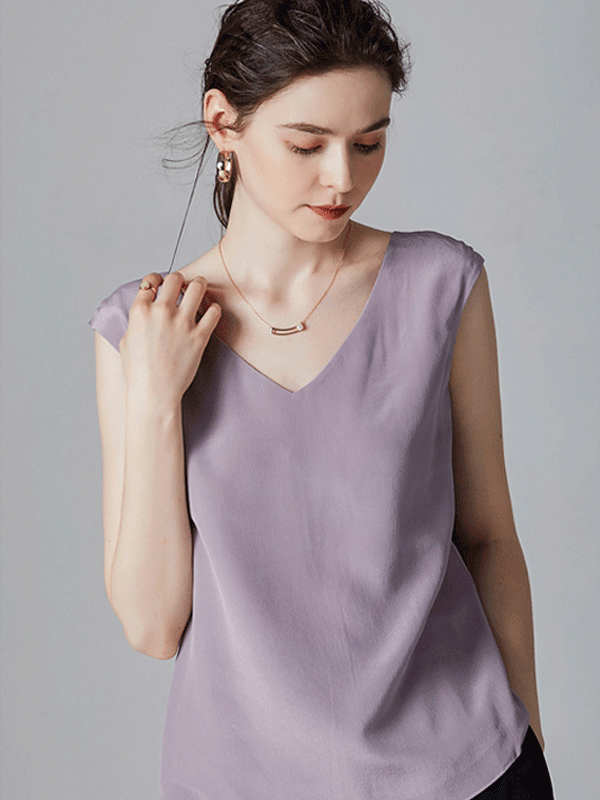 Lavender V-neck Silk Blouse-Luxury Silk Life