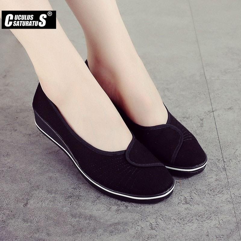 Qjong Women Loafers Soft Slip On Canvas Flats Shoes Woman Solid Casual Breathable Shoe For Mother Platform Shoes 804