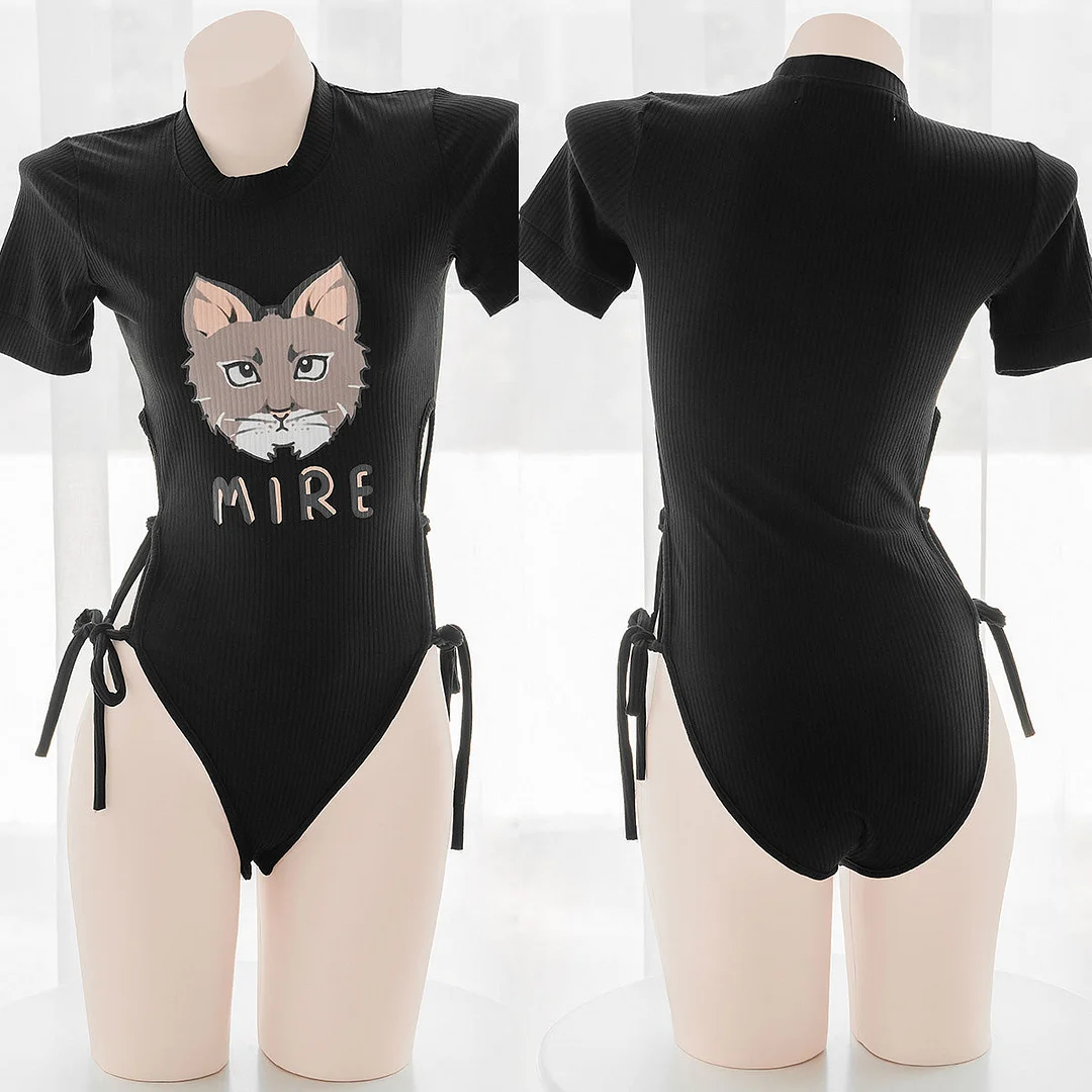 Cute Onepiece "Mire" Black Laceup Body Suit Lingerie SS2097