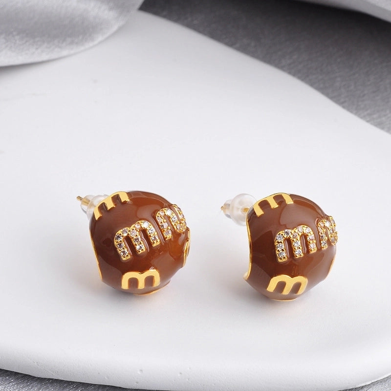Retro Drop Oil Enamel Letter Ball Stud Earrings Niche Temperament Design Fashion Personalized Earrings Earrings For Women