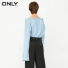 ONLY Brand 2018 NEW Summer fashion cotton boat neck mandarin sleeve cowboy retro-style solid color female shirt |117362503