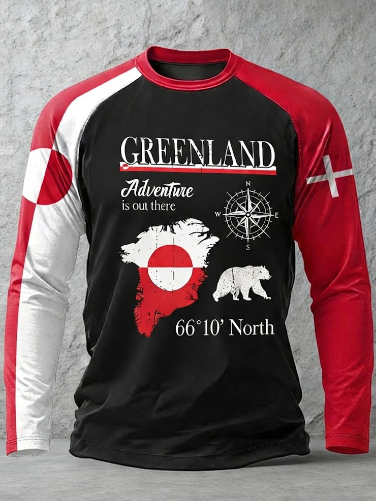 Men's Greenland Printed Contrast Color Long Sleeves T-shirt artswardrobe