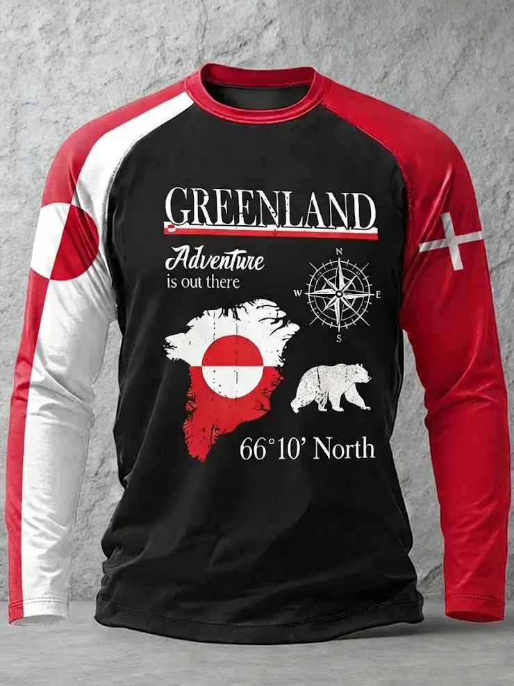 Men's Greenland Printed Contrast Color Long Sleeves T-shirt