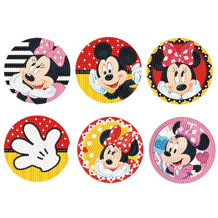 6pcs Anti Slip Coasters Stackable DIY Creative Mickey Mouse for Table Home Decor