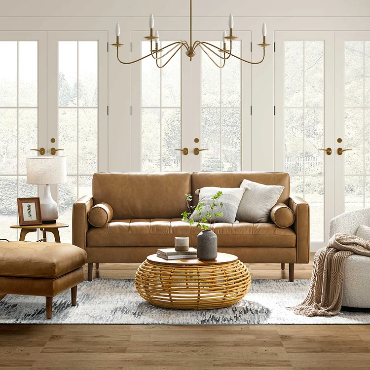 Madison Leather Loveseat with Ottoman