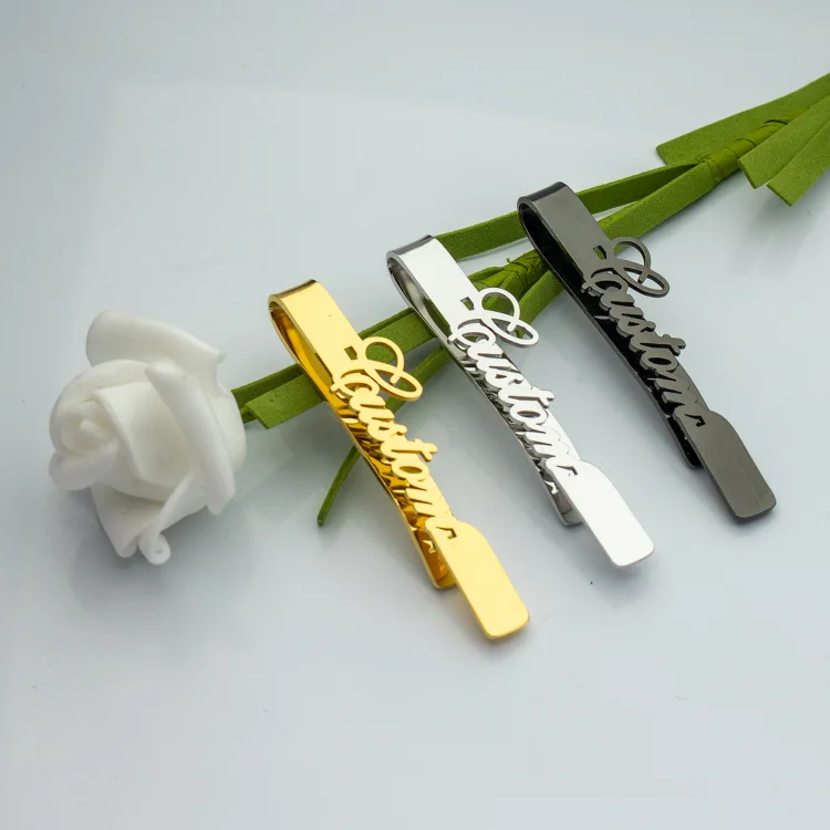 DIY Personalized Gold Custom Name Mens Stainless Steel Tie Clip French Custom Name Cufflinks Men Gift Suit Tie Clip