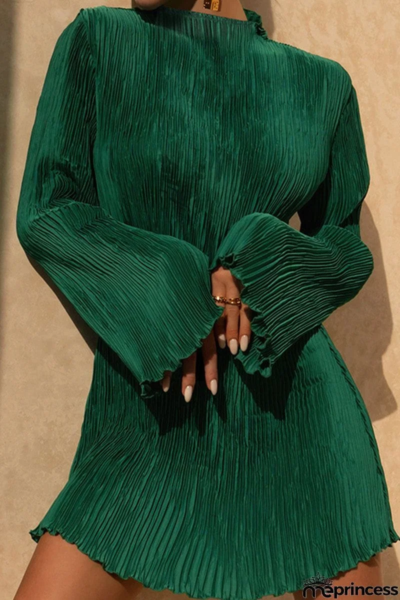 Casual Solid Patchwork Fold O Neck Straight Dresses