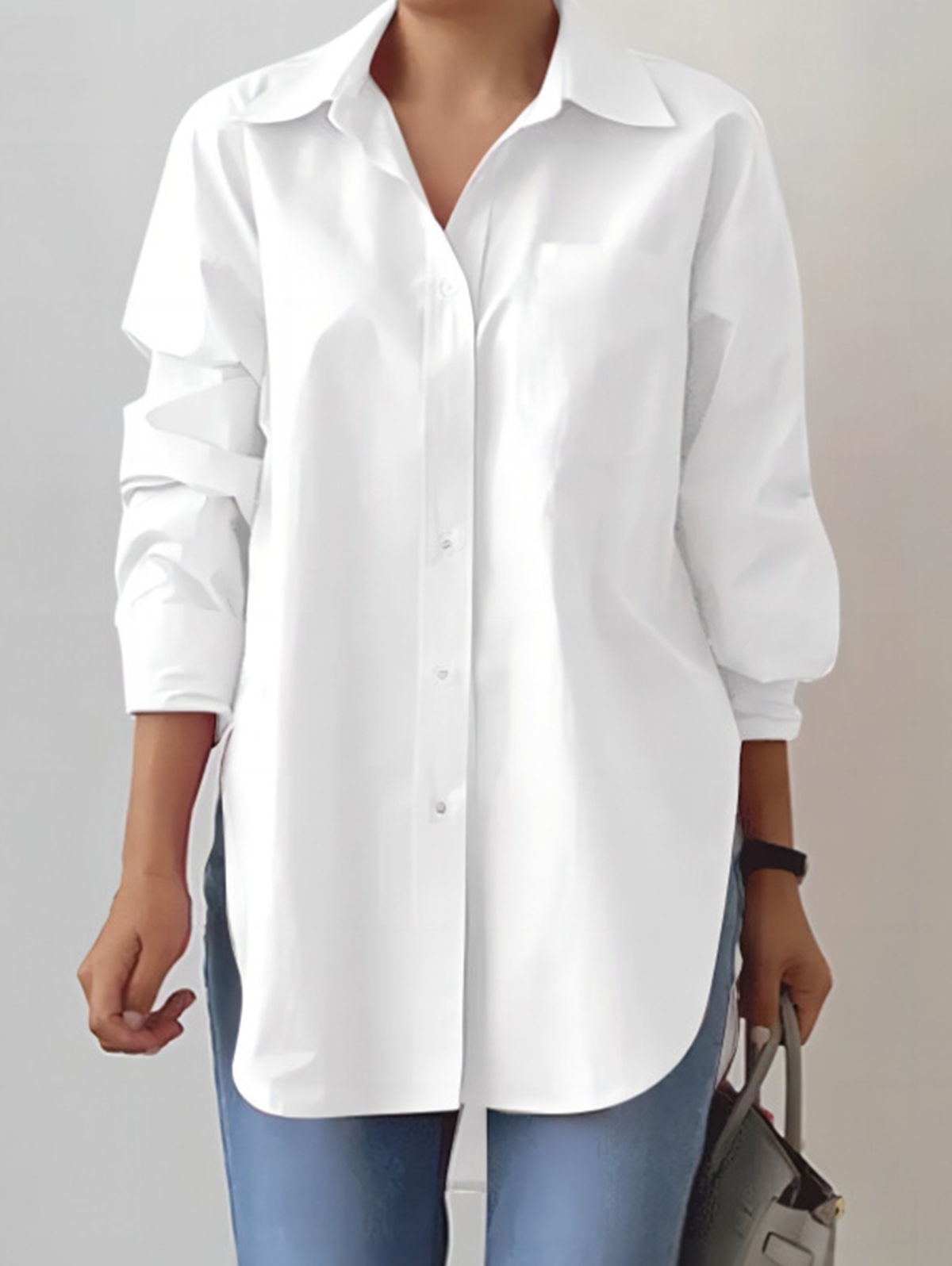 Fomal Shirt Collar Button Long Sleeve Side Split Blouse