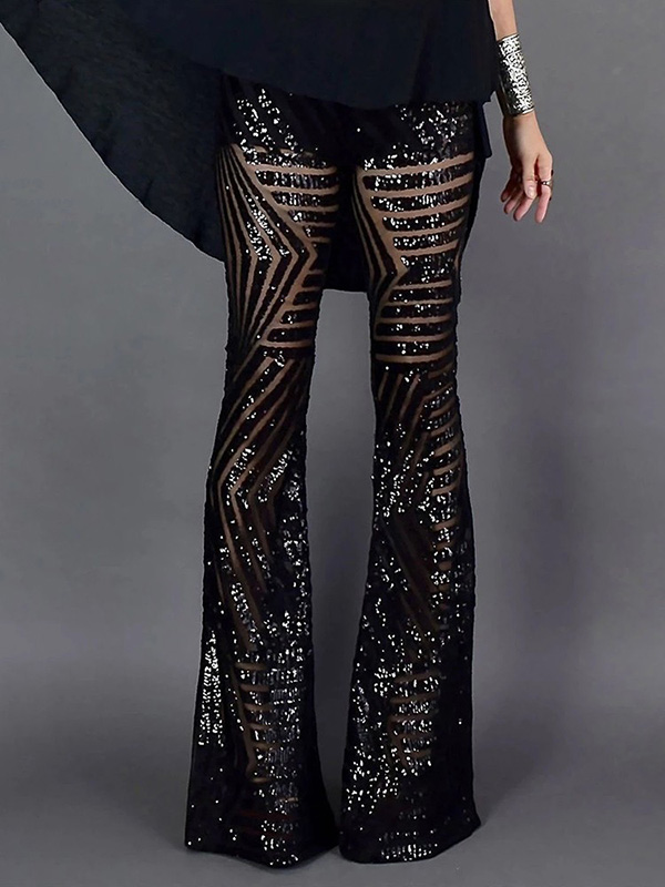 Fashion Empire See-Through Contrast Color Flared Pant