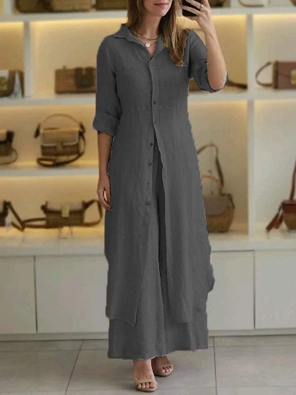 Women Summer Casual Linen Long Two-piece Set Pant Suits