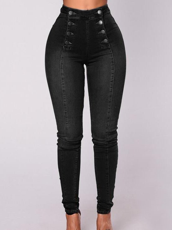 Women's Jeans High Waist Double Breasted Slim Fit Stretch Jeans