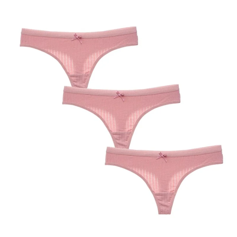 3Pcs/Lot Women's Cotton G-String Thong Panties String Underwear Women Briefs Sexy Lingerie Pants Intimates Ladies Solid Low-Rise
