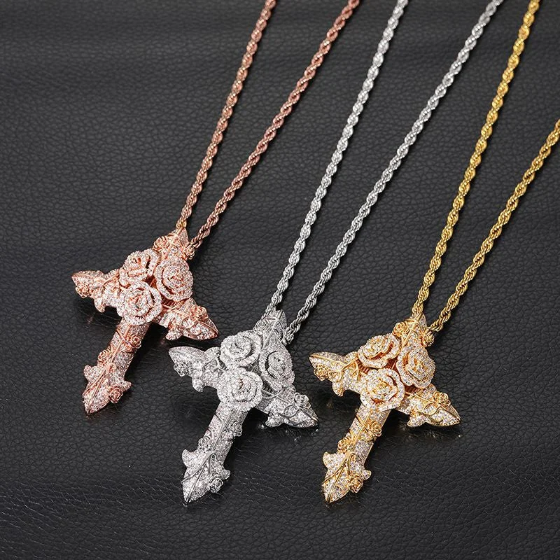 Flower Cross Pendant Necklace (24 inches)